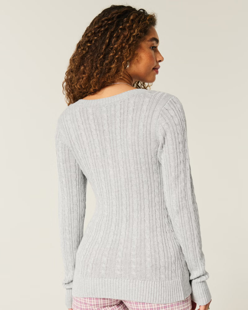 Cable-Knit Classic V-Neck Sweater