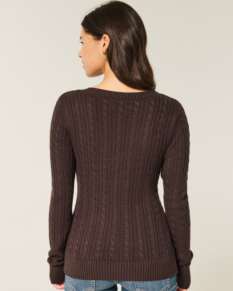 Cable-Knit Classic V-Neck Sweater