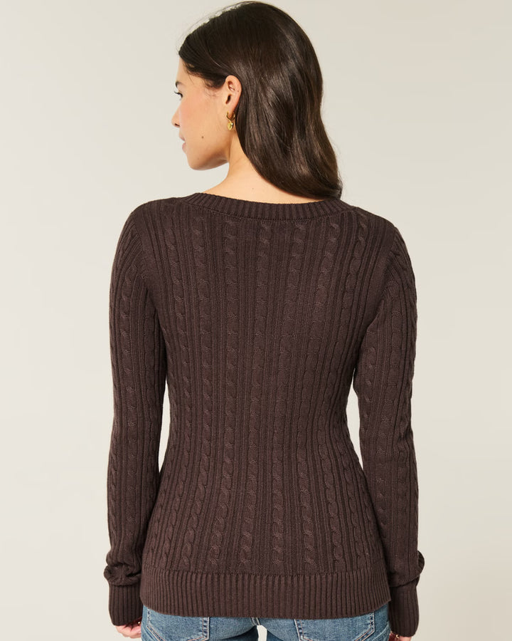 Cable-Knit Classic V-Neck Sweater